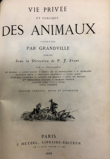(仏語古書）『動物たちの私生活・公生活情景( Scènes de la Vie Privée et Publique des Animaux)』（1867年）バルザック他、著.J・Jグランヴィル画 - フネートル・KY