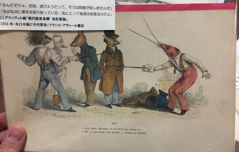 【手付彩色】1860年代J.Jグランヴィル 「当世風変身物語」風刺画  エビの決闘 - フネートル・KY