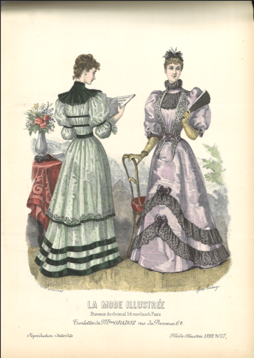 【手付彩色】1893年  手付彩色ファッションプレート - フネートル・KY