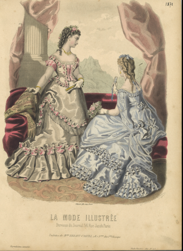 痛み有1871年頃 【手付彩色】手付彩色ファッションプレート La mode illustree - フネートル・KY