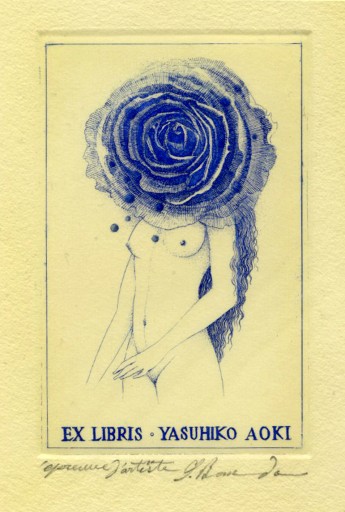 坂東壯一「EX LIBRIS 花の妖精（腐蝕銅版画・藍色特別刷り）」2022年／直筆サイン入 - Musée Fantôme