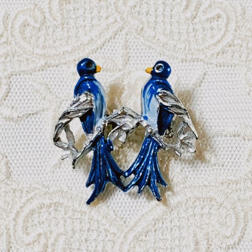 vintage blue bird brooch - Dans La Nuit - antique