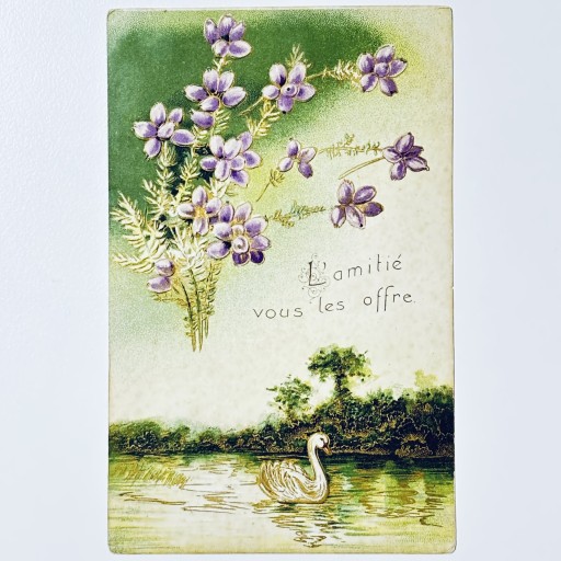 vintage postcard（violet & swan） - Dans La Nuit - antique
