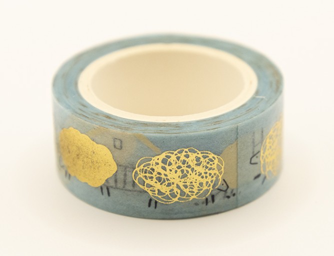 台湾製マスキングテープ 水色×金色 - 春天堂