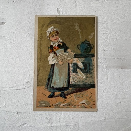 フランス｜クロモスカード 少女と割れたお皿 - filcôté｜小さな断片の本棚