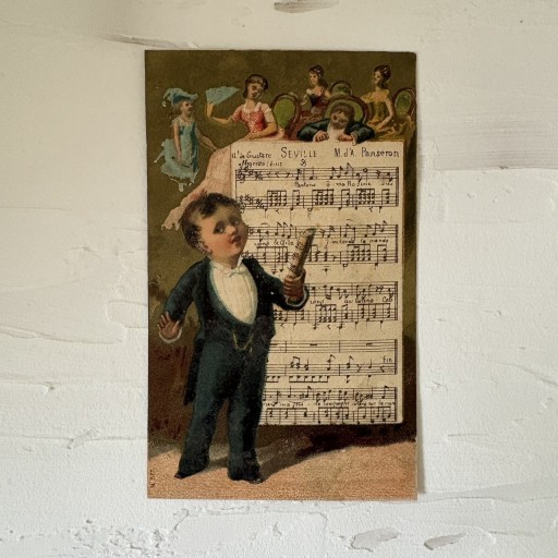 フランス｜クロモスカード 楽譜と少年 音楽モチーフ - filcôté｜小さな断片の本棚