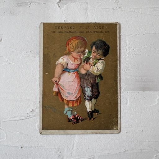 フランス｜クロモスカード 少女と少年 靴広告 - filcôté｜小さな断片の本棚