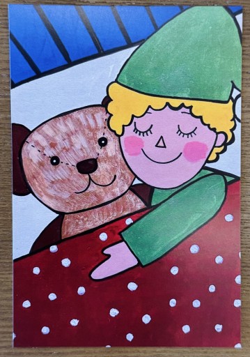 ポストカード「Sleeping with a teddy bear」 - ひとつぶ本棚