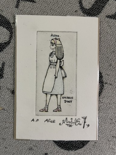 銅版画 蔵書票 Alice 手彩色 エディションA.P