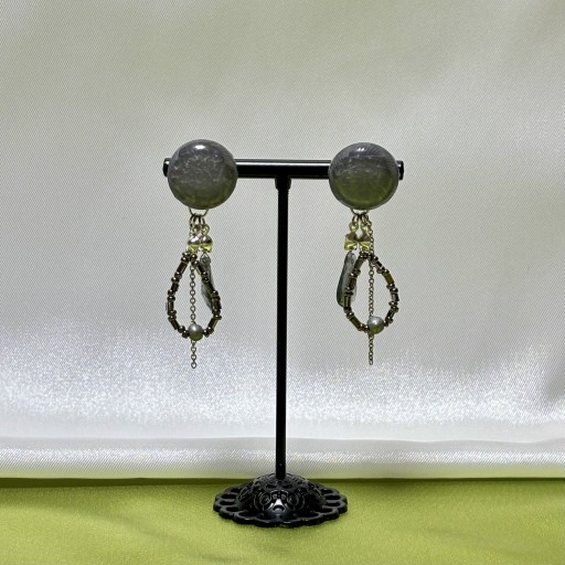 French vintage button & beads pierce【E】